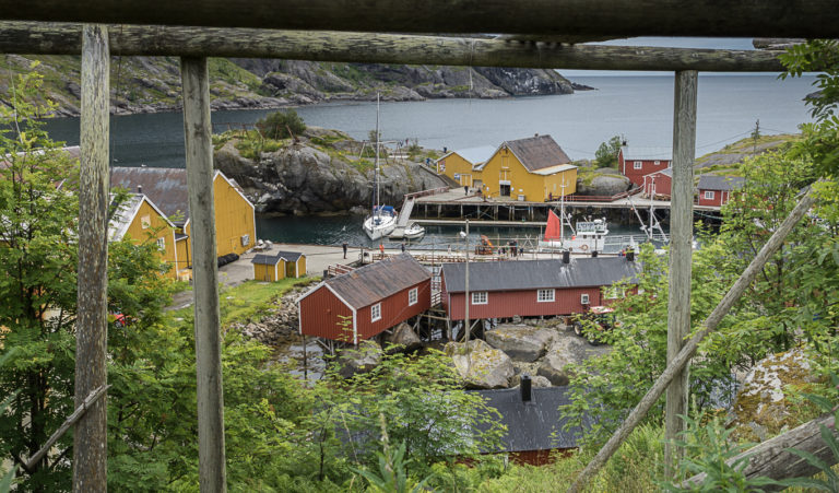 Nusfjord i Flakstad, et av Lofotens best bevarte fiskevær. Nusfjord inngår som et punkt på Nasjonal turistveg Lofoten ved at Statens vegvesen har bidradd med planarbeid til parkeringsløsning like utenfor den verneverdige bebyggelsen.

©Foto: Trine Kanter Zerwekh / Statens vegvesen